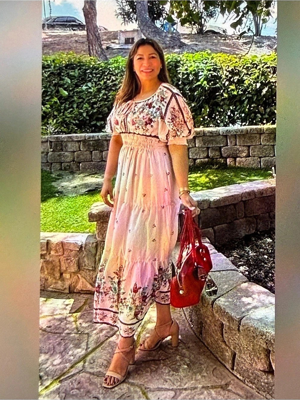Anthropologie Floral Maxi Dress in Pink & White Size Medium